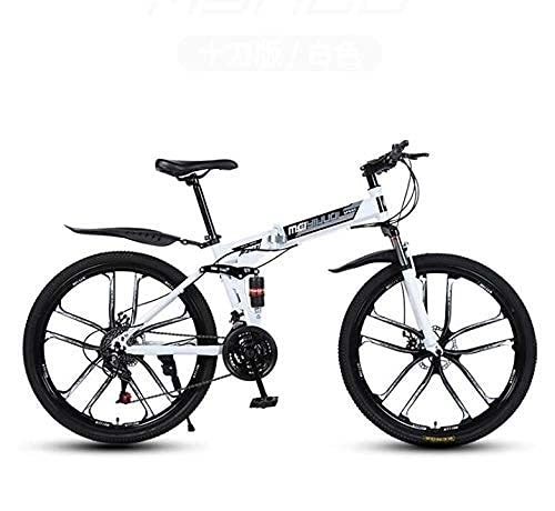 Mountain Bike pieghevoles : N&I Bicycle Folding Mountain Bicycle Bike for Adults PVC Pedals And Rubber Grips High Carbon Steel Frame Spring Suspension Fork Double Disc Brake White 26 inch 24 Speed Black 26 inch 24 Speed
