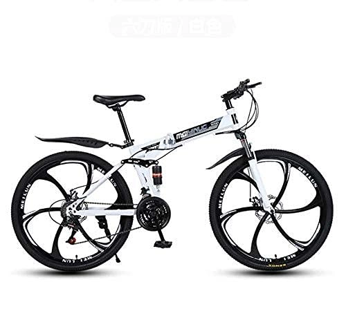 Mountain Bike pieghevoles : N&I Bicycle Folding Mountain Bike Bicycle for Adults High Carbon Steel Frame Spring Suspension Fork Double Disc Brake PVC Pedals And Rubber Grips White 26 inch 27 Speed Black 26 inch 27 Speed