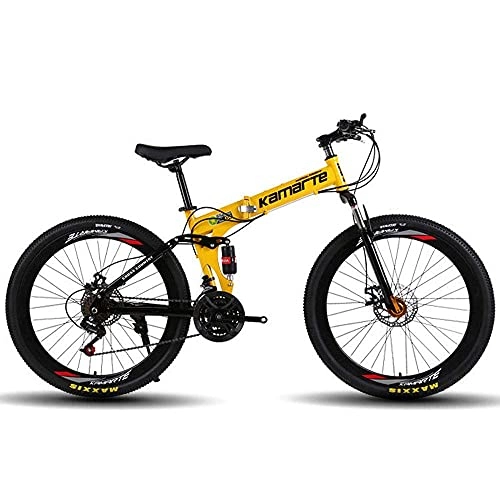 Mountain Bike pieghevoles : N&I Bicycle Folding Mountain Bike Double Disc Brake Adult 26 inch Suspension Soft Tail Frame 21 / 24 / 27 Speed Outdoor Couple Student Bicycle Yellow 26 inch 27 Speed