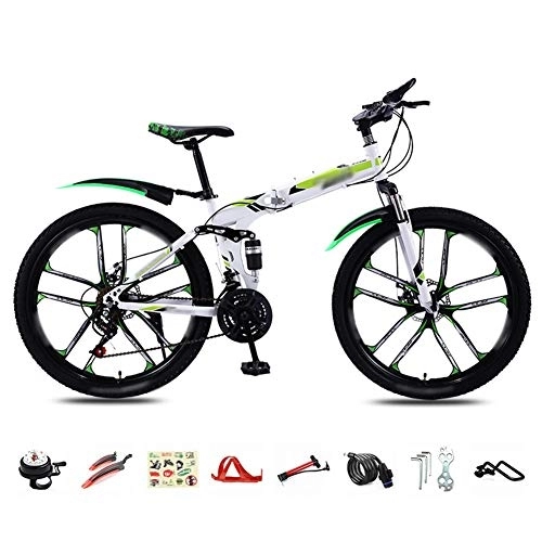 Mountain Bike pieghevoles : Nobuddy Bici Pieghevole, 26 Pollici Mountain Bike, 30 velocità Bicicletta Unisex Adulto, BMX Bici Piega, Doppio Freno a Disco / Verde / A Wheel