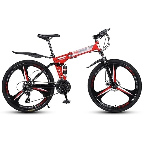 Mountain Bike pieghevoles : NYASAA Mountain Bike da esterno, telaio pieghevole in acciaio ad alto tenore di carbonio, freni a doppio disco ammortizzanti da 26 pollici, adatto per adulti (red 26)