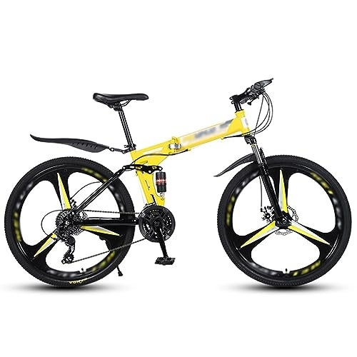 Mountain Bike pieghevoles : NYASAA Mountain Bike da esterno, telaio pieghevole in acciaio ad alto tenore di carbonio, freni a doppio disco ammortizzanti da 26 pollici, adatto per adulti (yellow 26)