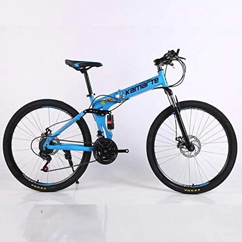 Mountain Bike pieghevoles : Pakopjxnx 24 And 26 inch Folding Bicycle Cheap Adult Double Disc Mountain Bike Spoke, Blue, 24 inch