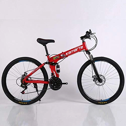 Mountain Bike pieghevoles : Pakopjxnx 24 And 26 inch Folding Bicycle Cheap Adult Double Disc Mountain Bike Spoke, Red, 26 inch