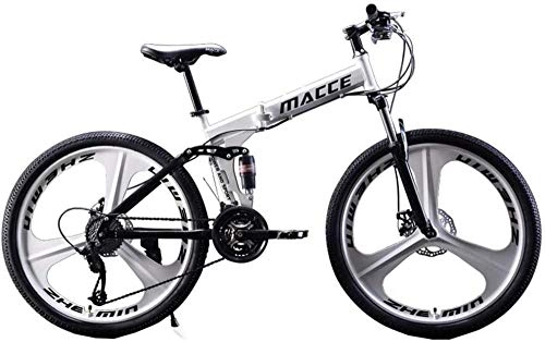 Mountain Bike pieghevoles : PAXF 24 inch Foldable Sport 3 Cutter Wheel 21 Speed Shimano derailleur with Disc Brake Bicycle Folding Bike Made of Carbon Steel Youth Bike-White
