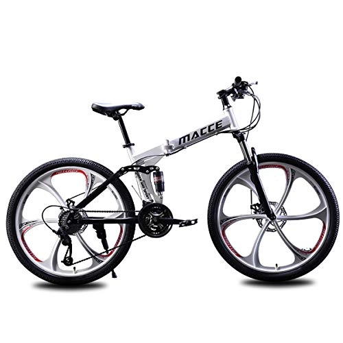 Mountain Bike pieghevoles : PXQ A24Inch24S - Mountain bike pieghevole per adulti, 21 / 24 / 27 velocità, doppio ammortizzatore, 24 / 26", con telaio posteriore morbido ad alto tenore di carbonio, bianco, A24Inch24S