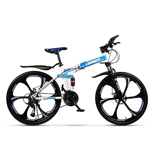 Mountain Bike pieghevoles : PXQ D26Inch24S - Mountain bike pieghevole per adulti, 21 / 24 / 27 / 30 velocità, con doppio freno a disco e ammortizzatore, 24 / 26 pollici, in carbonio, colore: bianco