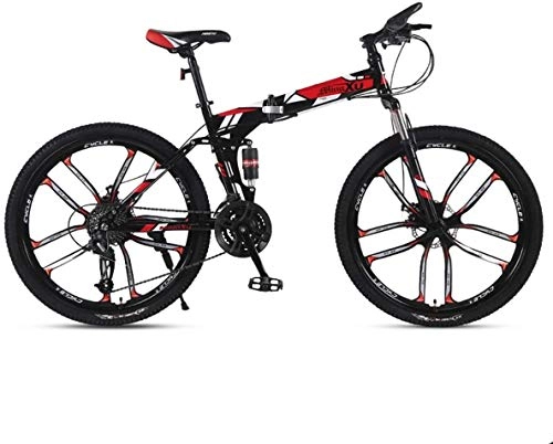 Mountain Bike pieghevoles : Qianqiusui Mountain Bike 21 / 24 / 27 velocità Steel Frame 26 Pollici a 10 Razze Ruote Sospensione Folding Bike, Nero, 24speed (Color : Red, Size : 21speed)