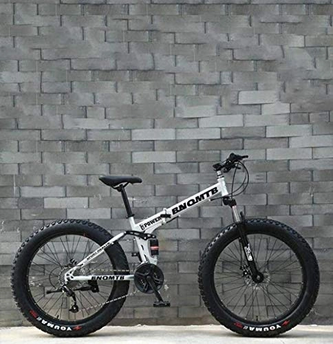 Mountain Bike pieghevoles : QZ Fat Tire Adulti Mountain Bike, Doppio Freno a Disco / Cruiser Bikes, Spiaggia motoslitta Bicicletta, 24 Pollici in Lega di Alluminio Ruote (Color : White, Size : 27 Speed)