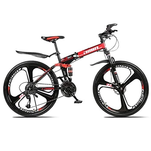 Mountain Bike pieghevoles : RPOLY 21-velocità Pieghevole / Mountain Bike, Doppio Assorbimento di Scossa, Adulto Bikes Pieghevole, variabile off-Road Speed ​​Bike con 3 Razze Ruote, Red_24 inch