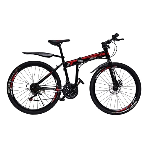 Mountain Bike pieghevoles : SENDERPICK Mountain bike pieghevole da 26 pollici, con freni a disco a 21 marce (rosso + nero)
