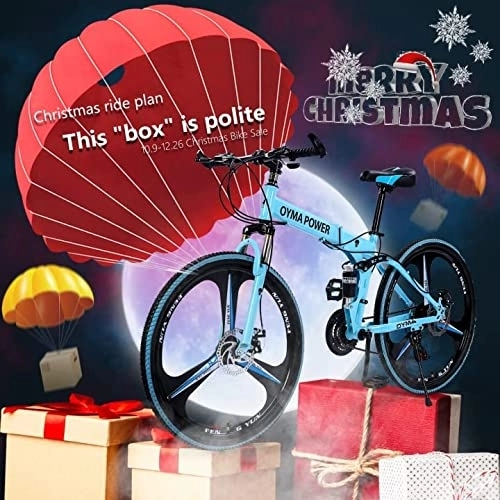 Mountain Bike pieghevoles : Shimanos - Mountain bike pieghevole da 66 cm, con telaio in acciaio ad alto tenore di carbonio, 21 velocità, per adolescenti e adulti, stile vintage (blu, taglia unica)