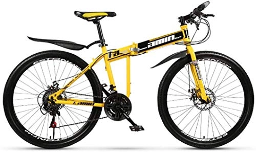 Mountain Bike pieghevoles : Suge 26-inch Doppio Pieghevole Bicicletta Pieghevole Mountain Bike Ammortizzatore off-Road Bicicletta Pieghevole della Bicicletta MTB, Giallo, 21 velocit