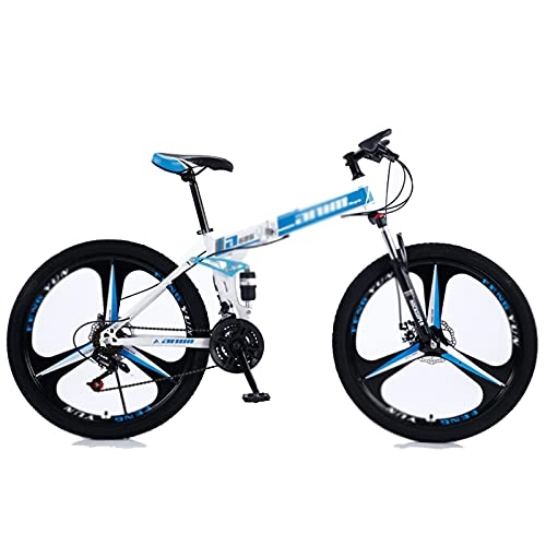 Mountain Bike pieghevoles : WANYE Mountain Bike 21 / 24 / 27 / 30 velocità 26 Pollici 3 Ruote Bicicletta Pieghevole, MTB Professionale, più Colori White blue-24speed
