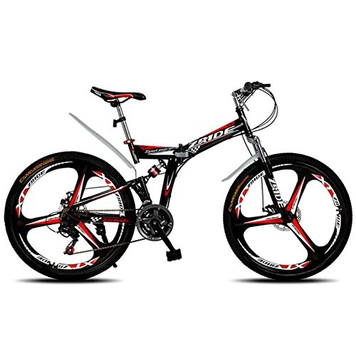 Mountain Bike pieghevoles : WND Mountain Bike Speed   Folding Double Disc Brake Bicicletta   Adatta per Adulti, Nero Rosso, 21 velocità