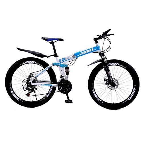 Mountain Bike pieghevoles : WYN  Folding Mountain Bike 21 Speed Spoke Wheel Mountain Bicycle Double Disc Brakes Double Damping Bike, White And Blue, 26inch
