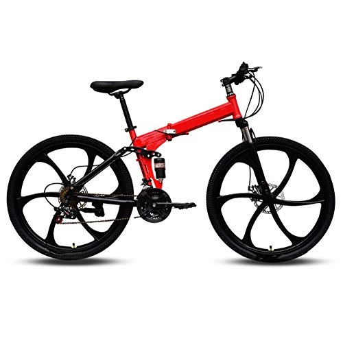 Mountain Bike pieghevoles : WYZDQ Bicicletta Portatile Uomo, variabile per Adulti velocità Folding Mountain Bike, Anteriore e Posteriore Shock Absorption, Rosso, 21 Speed