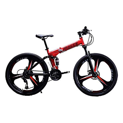 Mountain Bike pieghevoles : XBSLJ Biciclette Elettriche, Pieghevole Ebike Folding Outroad Bicycles 26in Carbon Steel Shock Absorption Full Suspension MTB Gears Dual Disc Brakes Adults-Rosso