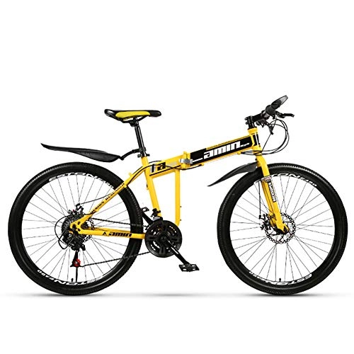 Mountain Bike pieghevoles : XIGE Bicicletta MTB Pieghevole da 24 / 26 Pollici per Adulti con Ruota a Raggi, Bicicletta a 21 velocit a Sospensione Completa MTB con Doppio Freno a Disco Mountain Bike-yellow-26inch