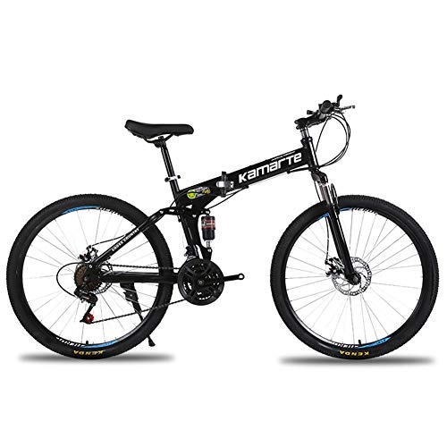 Mountain Bike pieghevoles : XNEQ 26-inch Freno a Disco della Bici di Montagna, a velocità variabile Bicicletta Pieghevole, 21-Speed ​​Wheel Integrato Ammortizzatore Studente Bike, capacità di carico 200Kg, Nero