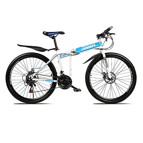 Mountain Bike pieghevoles : XUELIAIKEE 26 inch Pieghevole Mountain Bike, 21 velocità MTB Completo Mountain Bike Acciaio al Carbonio Telaio Ruote A Raggi Antiscivolo Biciclette per Adulto-Blu. 21 Speed