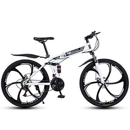 Mountain Bike pieghevoles : YANGHAO-Mountain bike per adulti- 26 "Bici da montagna da 21 velocità per adulti, telaio a sospensione integrale in alluminio leggero, forcella a sospensione, freno a disco, bianco, D YDLZZXC-09