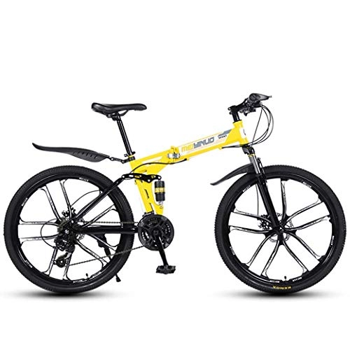 Mountain Bike pieghevoles : YANGHAO-Mountain bike per adulti- 26 "Bici da montagna da 21 velocità per adulti, telaio a sospensione integrale in alluminio leggero, forcella a sospensione, freno a disco, giallo, e YDLZZXC-09