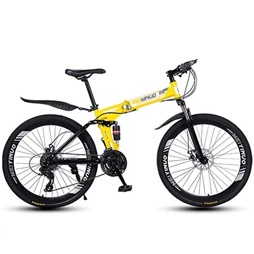 Mountain Bike pieghevoles : YANGHAO-Mountain bike per adulti- 26in in mountain bike a 24 velocità per adulti, telaio a sospensione integrale in alluminio leggero, forcella a sospensione, freno a disco, giallo, B YDLZZXC-09