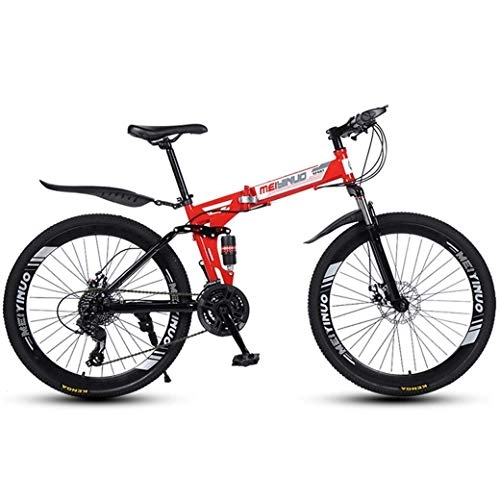 Mountain Bike pieghevoles : YANGHAO-Mountain bike per adulti- 26in in mountain bike a 24 velocità per adulti, telaio a sospensione integrale in alluminio leggero, forcella a sospensione, freno a disco, rosso, B YDLZZXC-09
