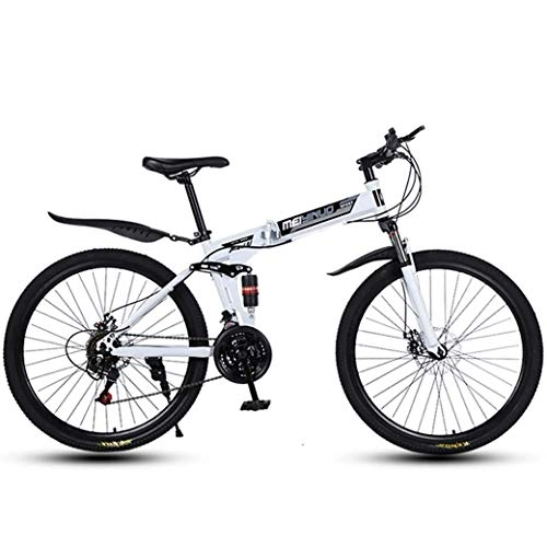 Mountain Bike pieghevoles : YANGHAO-Mountain bike per adulti- Bici da montagna da 26 pollici per 27 velocità per adulti, telaio a sospensione integrale in alluminio leggero, forcella a sospensione, freno a disco, bianco, a YDLZZ
