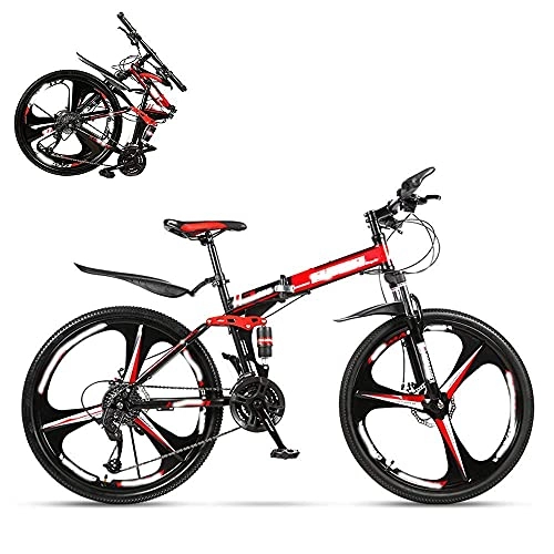 Mountain Bike pieghevoles : YANGHAO-Mountain bike per adulti- Bicicletta per adulti pieghevole, bike a velocità variabile da 24 pollici, doppio ammortizzatore per uomo e donne, freni a doppio disco, 21 / 24 / 27 / 30 velocità opzional