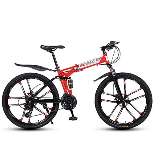 Mountain Bike pieghevoles : YANGHAO-Mountain bike per adulti- Bike in montagna da 27 pollici per 27 velocità per adulti, telaio a sospensione integrale in alluminio leggero, forcella a sospensione, freno a disco, rosso, e YDLZZX
