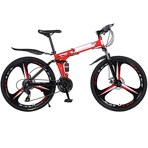 Mountain Bike pieghevoles : Yarumd - Bicicletta da mountain bike per bambini, unisex, con telaio in acciaio, 26 pollici, pieghevole, a 24 velocità, con doppio freno a disco, colore rosso