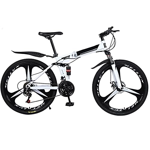 Mountain Bike pieghevoles : YARUMD - Bicicletta da mountain bike, unisex, con telaio in acciaio, pieghevole, 26 cm, 24 velocità, con doppio freno a disco, colore bianco