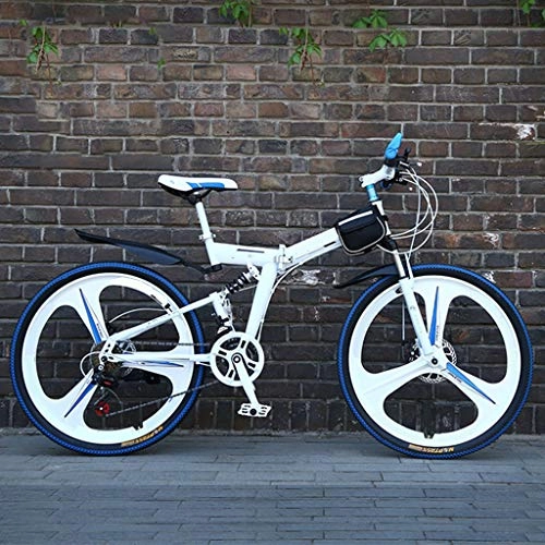 Mountain Bike pieghevoles : Zhangxiaowei Mountain Bike Adulti Sport, 24-26-pollici Ruote 21 velocità Pieghevole Ciclo Bianco con Freni a Disco più Colori, 26 inch