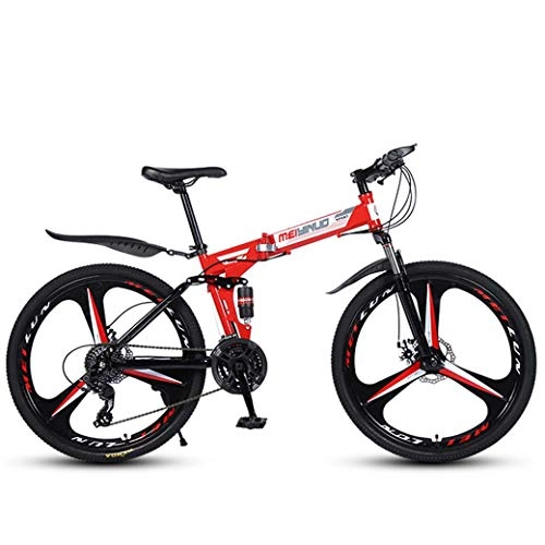 Mountain Bike pieghevoles : ZTYD 26" 21-Speed mountain bike per adulti, in alluminio leggero, sospensione anteriore, forcella a sospensione, freno a disco, rosso, E