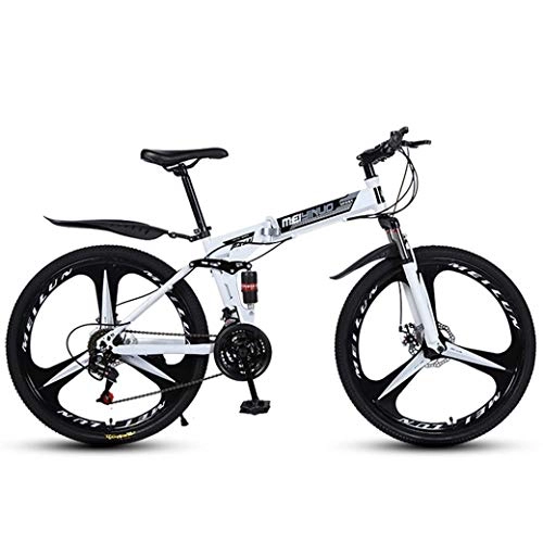 Mountain Bike pieghevoles : ZTYD 26" 21-Speed MTB per adulti, in alluminio leggero, sospensione anteriore, forcella a sospensione, freno a disco, bianco, C