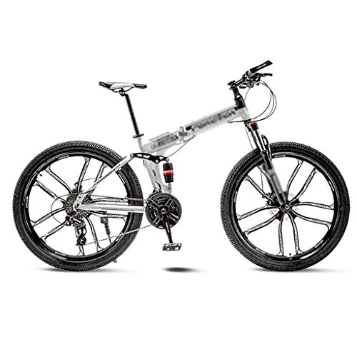 Mountain Bike pieghevoles : Zxb-shop Bike Pieghevole White Mountain Bike della Bicicletta 10 Razze Ruote Pieghevole 24 / 26 Freni Doppio Disco Pollici (21 / 24 / 27 / 30 di velocità) (Color : 30 Speed, Dimensione : 26inch)