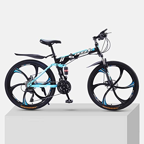 Mountain Bike pieghevoles : ZXCY MTB Bicicletta da Corsa 21 velocità Pieghevole Bici di Montagna con 6 Rotella Tagliapasta All'aperto in Bicicletta 24 Pollici in Acciaio al Carbonio della Bicicletta, Blu