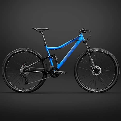 Mountain Bike : 26 inch Bicycle Frame Full Suspension Mountain Bike, Double Shock Absorption Bicycle Mechanical Disc Brakes Frame (Blue 27 Speeds)