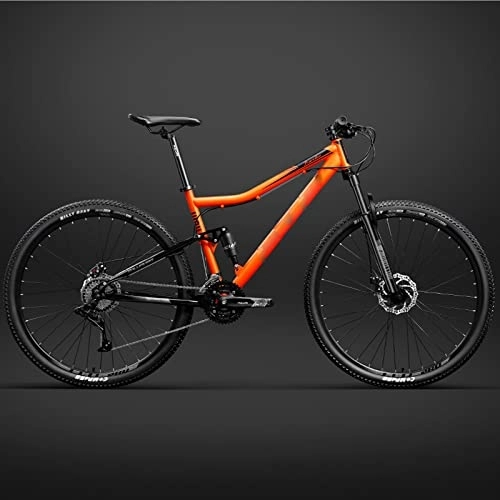 Mountain Bike : 26 inch Bicycle Frame Full Suspension Mountain Bike, Double Shock Absorption Bicycle Mechanical Disc Brakes Frame (Orange 27 Speeds)