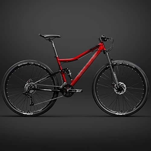 Mountain Bike : 26 inch Bicycle Frame Full Suspension Mountain Bike, Double Shock Absorption Bicycle Mechanical Disc Brakes Frame (Red 27 Speeds)