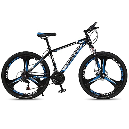 Mountain Bike : 26 pollici mountain bike 27 velocità adulto bici per uomini donne, alta carbonio Mountan bicicletta in acciaio con forcella di sospensione, città urbana pendolare bicicletta con dopp(Color:Nero Blu)