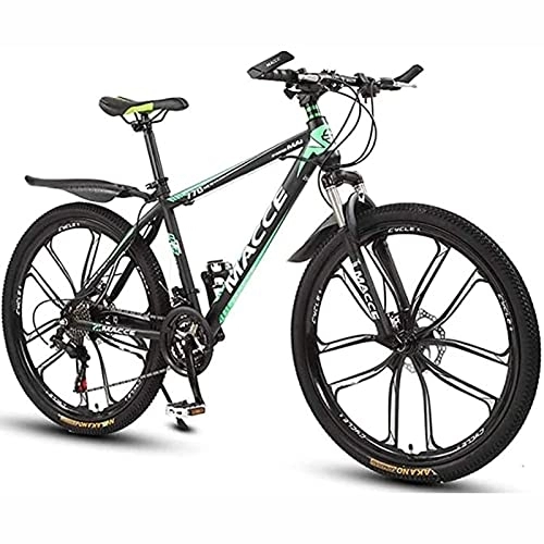 Mountain Bike : 26 pollici Mountain Bike per MTB da bicicletta da donna per uomo adulto 21 / 24 / 27 Velocità Telaio in acciaio al carbonio leggero con sospensione anteriore, Verde, 21 speed