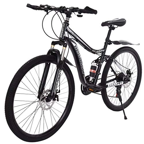 Mountain Bike : 26in Carbon Steel Mountain Bike 21 Speed MTB Bicycle Full Suspension (Black, One Size)