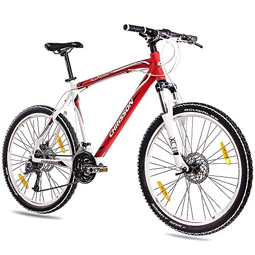 Mountain Bike : 66, 04 cm pollici Mountain Bike bicicletta CHRISSON ALLWEGER in alluminio con 24 G DEORE rosso bianco opaco