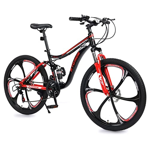 Mountain Bike : Adulti Bike Mountain Bike Piena Sospensione in Acciaio in Acciaio ad Alta Carbonio, Meccanico Dual Disc-Freni a Disco-Assorbimento Shock-Assorbimento Bicicletta da m Red