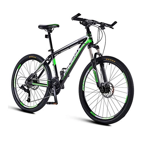 Mountain Bike : AEDWQ 27-velocit Mountain Bike, Telaio in Lega di Alluminio, Doppio Freno A Disco Bici, da 26 Pollici Spoke MTB Pneumatici, Nero Rosso / Nero Verde / Bianco Arancione (Color : Black Green)