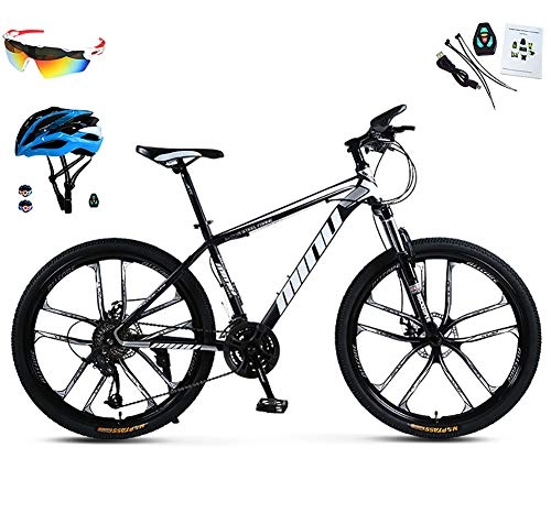 Mountain Bike : AI-QX Bici Bicicletta MTB Mountain Bike 26", Doppio Ammortizzatore, Cambio 30, Telaio in Fibra di Acciaio, Sistema frenante Freno Olio, compresi Occhiali + Casco