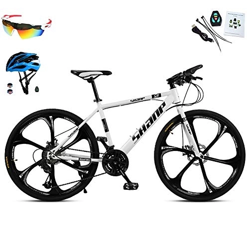 Mountain Bike : AI-QX Biciclette 26'' Uomini Donne, Mountain Bike MTB Alluminio con Ruota Integrata con Sei Coltelli, 30 velocità, Doppio Freno A Disco, Bianca